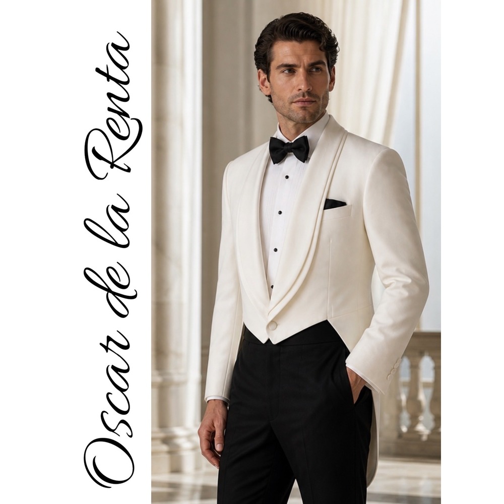Oscar de la Renta White Tailcoat Tuxedo Jacket Men's 43R Formal Evening Wedding